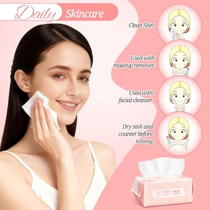 FXKS 100 COUNT FACE TOWELS,SUPER SOFT AND THICK FACE CLEANSING TOWELETTES FOR SENSITIVE SKIN, DISPOSABLE FACIAL TOWELS FOR MAKEUP REMOVAL AND CLEAN SKIN,BIODEGRADABLE FACIAL TOWEL - Image 2